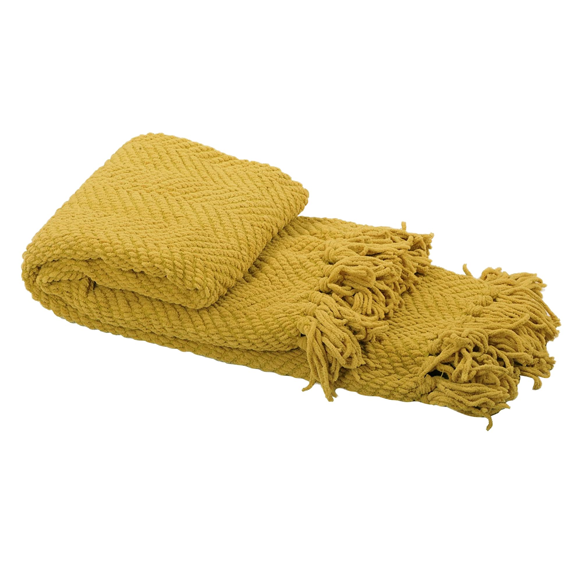 Home Soft Things Yellow Throw Blanket Knitted Tweed Throw 50'' x 60'', Lemon Curry, Super Soft Cozy Warm Comfortable Breathable Throw for Living Room Chair Couch Bed Sofa Bedroom Home Décor