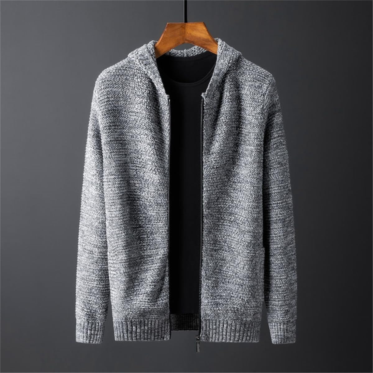 Haitpant Men's Hooded Cardigan Sweater Autumn Winter Casual Korean Style Long Sleeves Knitted Coat
