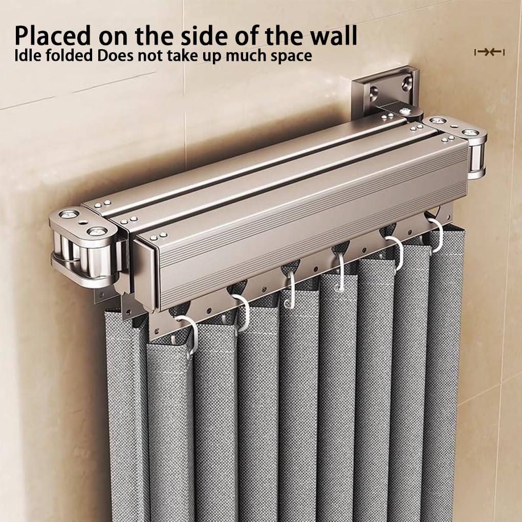 Rideau de Douche imperméable Multi-Pliage Option Douche Pliable pouvant être percée et collée Facilement Séparation sèche et Humide Salle de Bain, Blanc, Barre à Cinq Volets