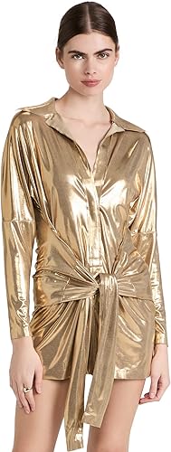 TY Front NK Shirt MINI Dress, Gold, Small