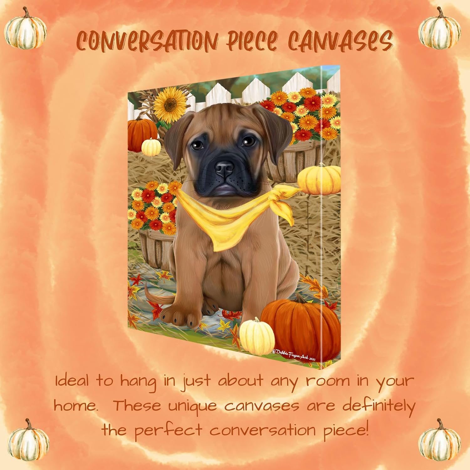 Fall Autumn Greeting Bullmastiff Dog Canvas Wall Art - Premium Quality Ready to Hang Room Decor Wall Art Canvas - Unique Animal Printed Digital Painting for Decoration, 11"x14" - CVSP74884