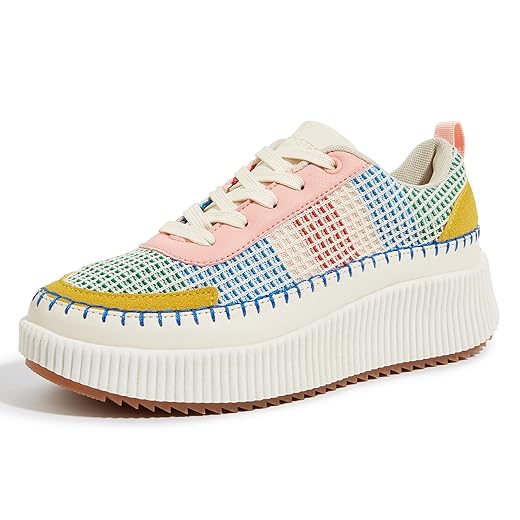 LUCKY STEP Tênis Plataforma Feminino Strass Chunky Casual Brilhante Retrô Trançado para Caminhada