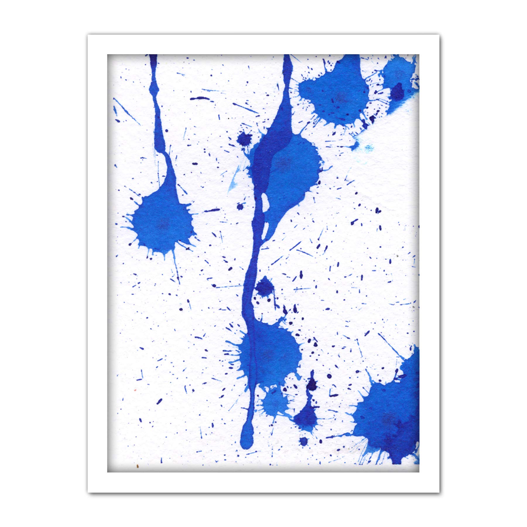 Artery8 Hendo Tanuki Abstract Blue Paint Splat Painting D Artwork Framed Wall Art Print 18X24 Inch