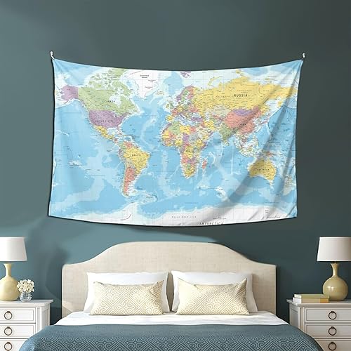 Miniatura 8 de MOUNDHONG Tapiz de mapa del mundo para colgar en la pared, tapiz de arte retro para pared, tapices de pared grandes para dormitorio, dormitorio