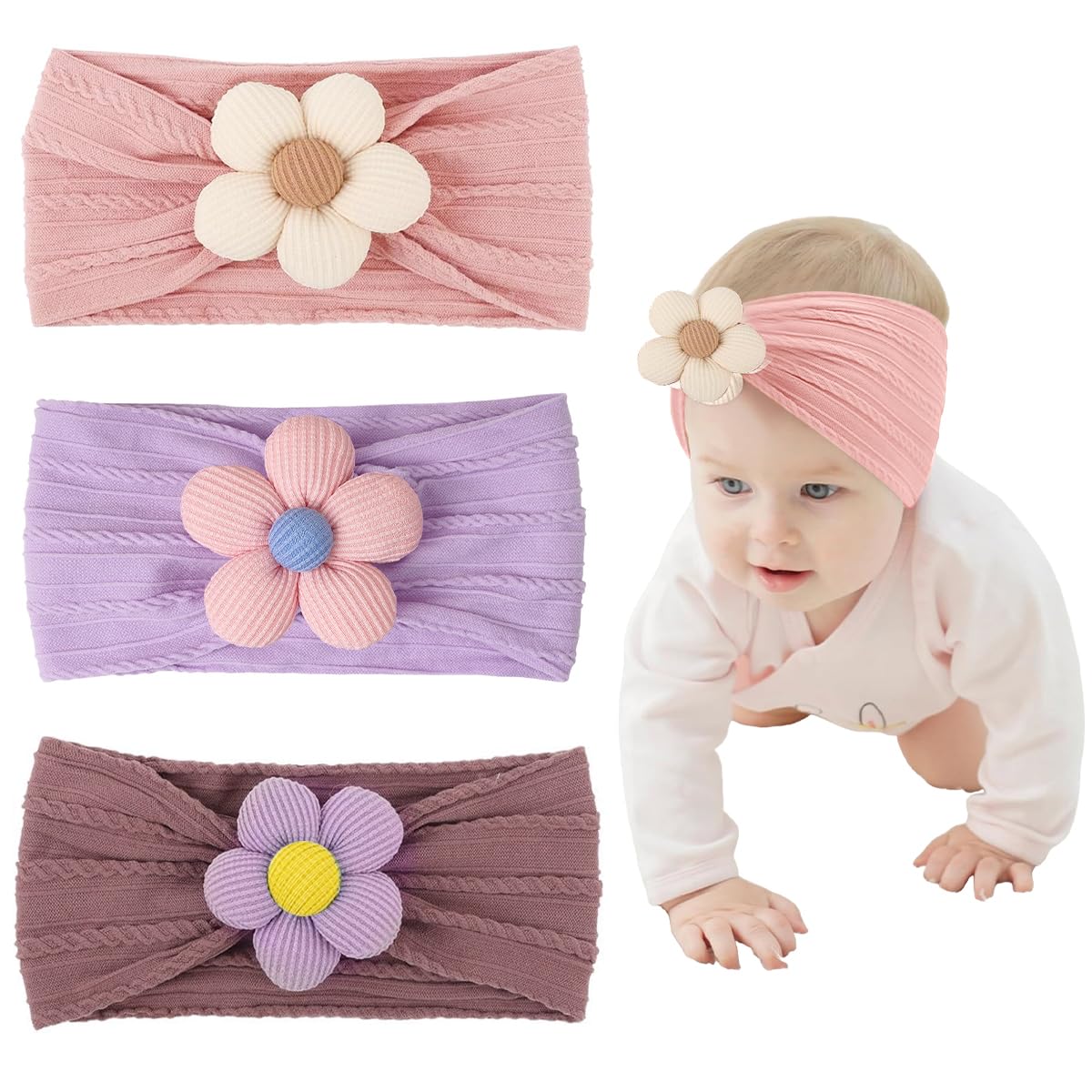 SNOWIE SOFT® Baby Headbands Stretchy Cute Flower Babys Hairband Set for Girls Headbands for Babies Girls Newborn Baby Essential Products