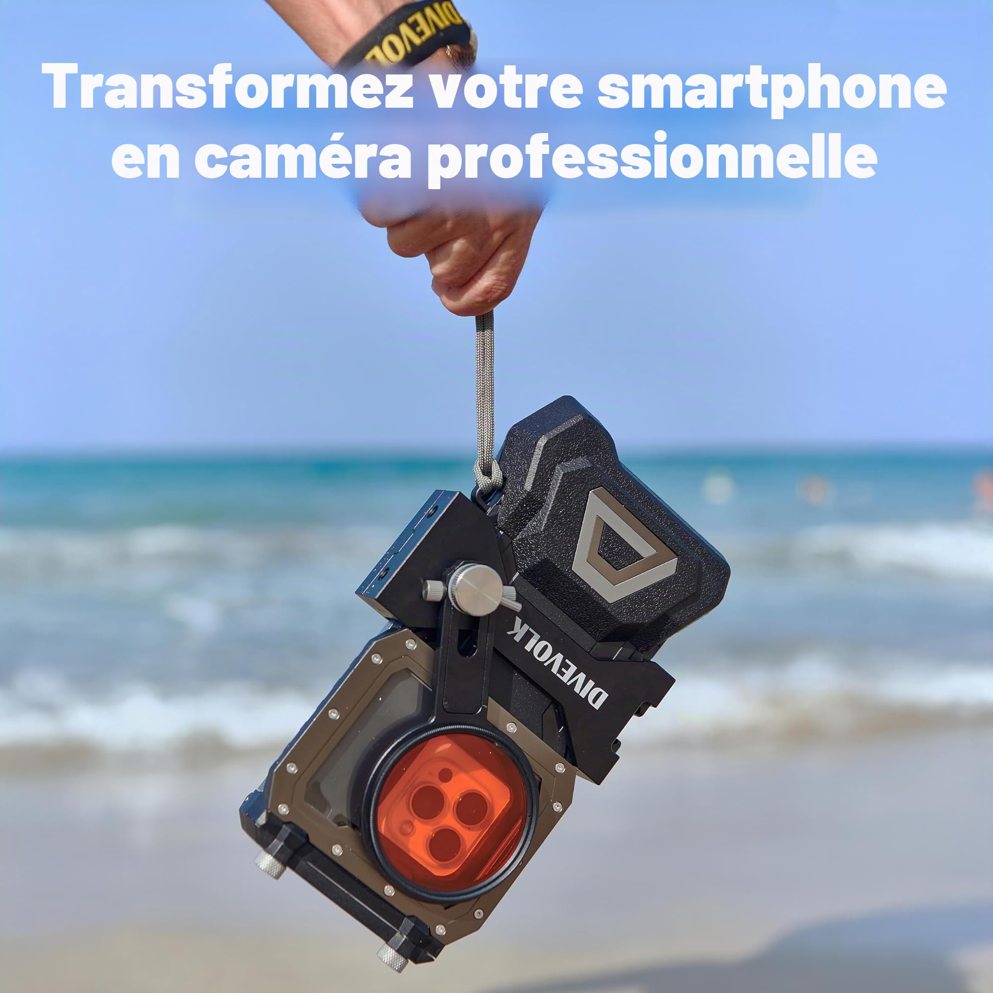 DIVEVOLK Pince d'extension pour boîtier sous-marin Sea Touch 4 avec filtre rouge/pince de filtre violet + bague de conversion