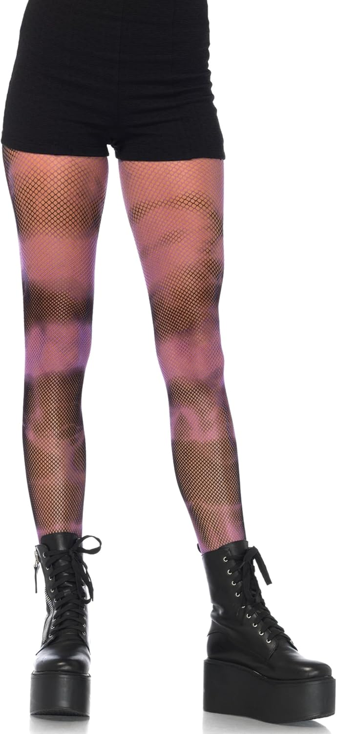 Leg Avenue Women's Fishnet Purple Tie Dye Tights Black/Purple One Size
