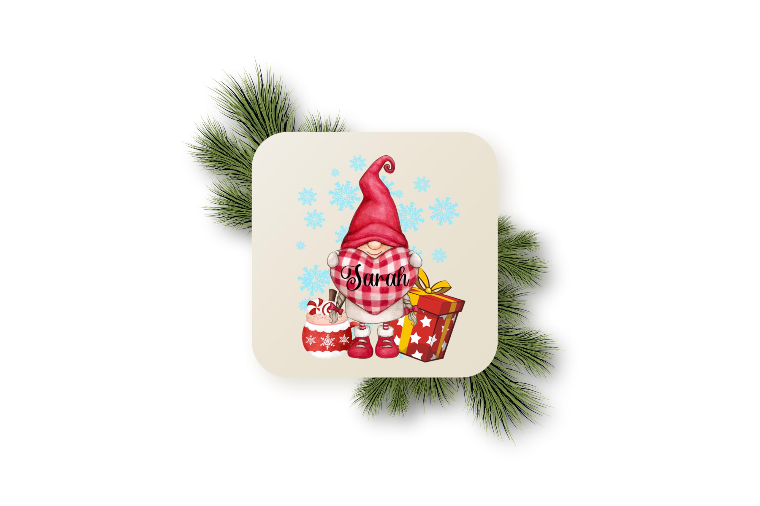 Personalised Gonk Gnome Christmas Name Coaster (Female Gonk Coaster Design 2)