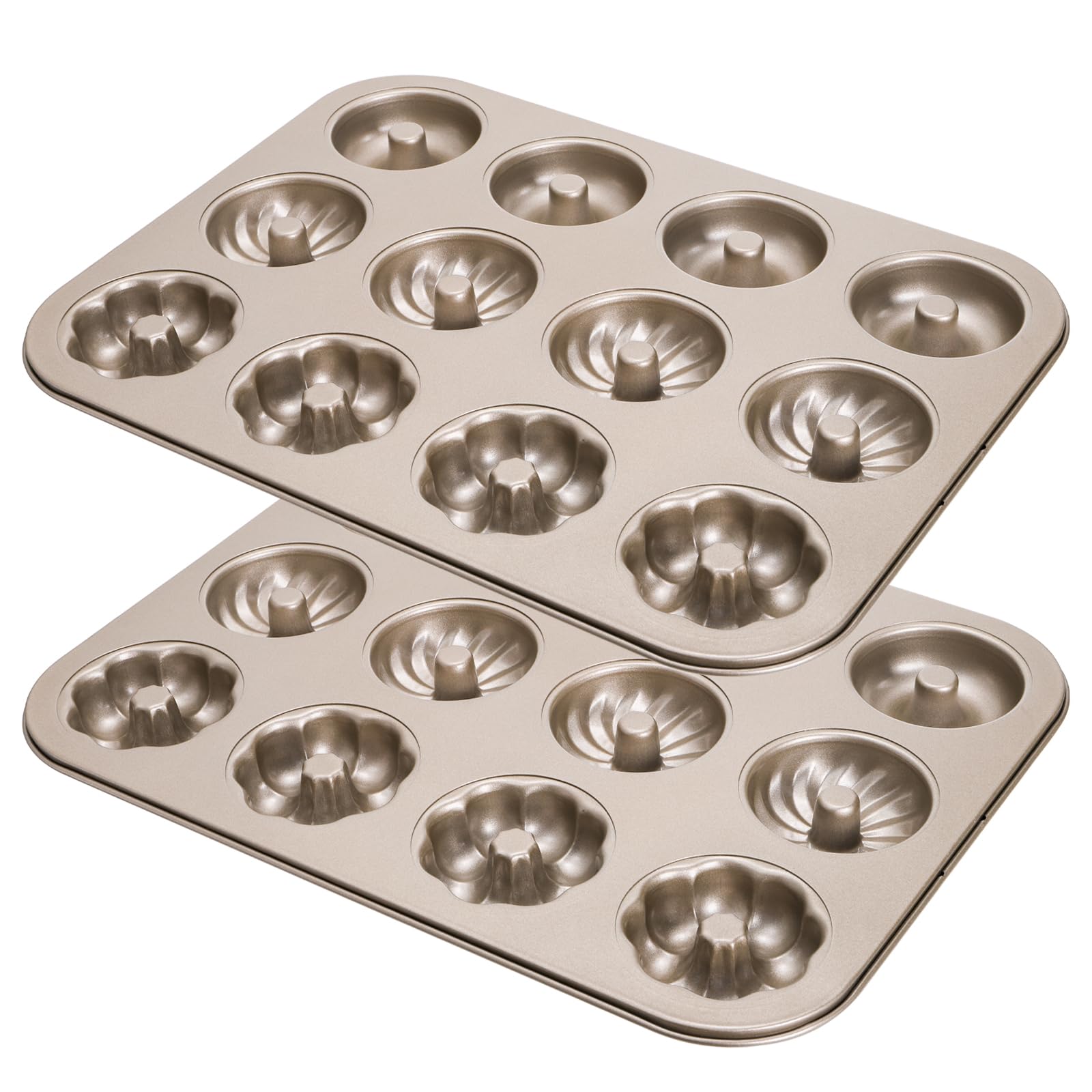 ZOOFOX 2 Pack Mini Donut Pan, 12-Cavity Nonstick Donut Molds for Baking, Heavy Duty Fluted Tube Baking Pan for Bagels, Doughnuts, Biscuit and Cake