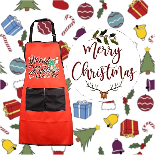 Miniatura 6 de Delantales de Navidad para mujeres y hombres, delantal de cocina de Navidad con bolsillos, regalos de Feliz Navidad, delantal de chef para hornear,