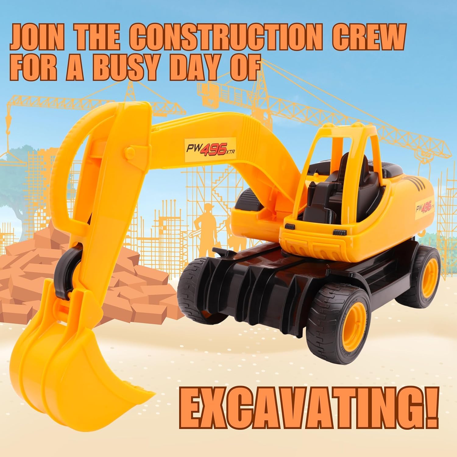 Toyland® 60 cm (24") - Excavadora Gigante de Juguete con calcomanías Adhesivas - Brazo móvil y balde - Juguetes de construcción
