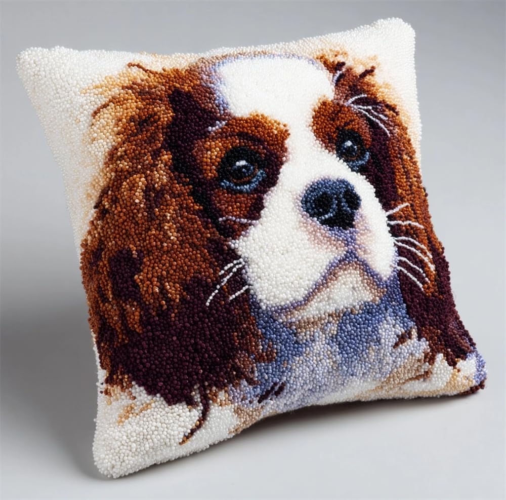 FWRTYCB Latch Hook Pillow Case Kits,Cavalier King Charles Spaniel Dog Latc