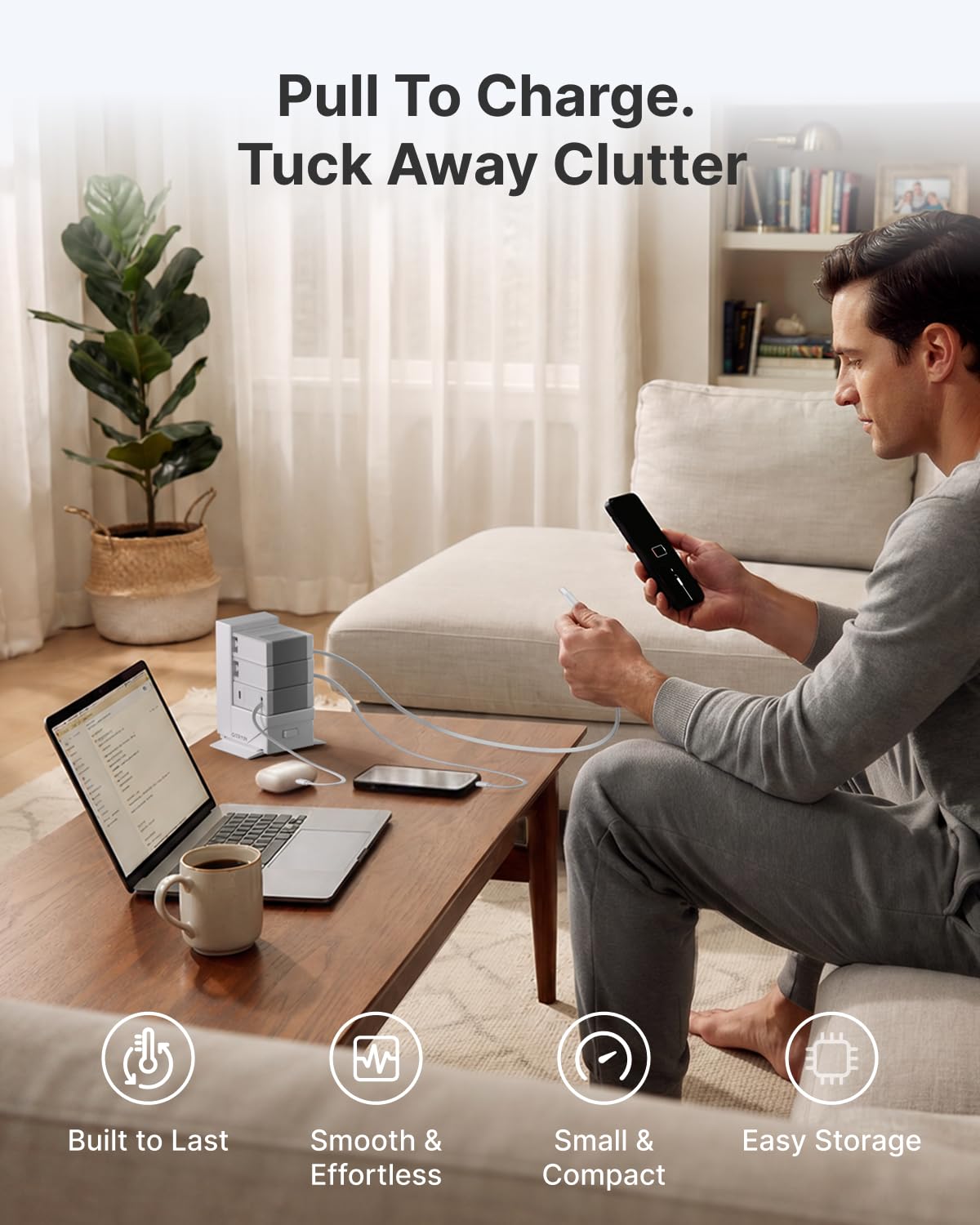 Gitryin ModDock 3 Stazione di ricarica modulare desktop, stazione di ricarica retrattile 8 in 1 per telefoni cellulari con 3 blocchi di ricarica di tipo C, hub di ricarica USB veloce da 120 W con cavo