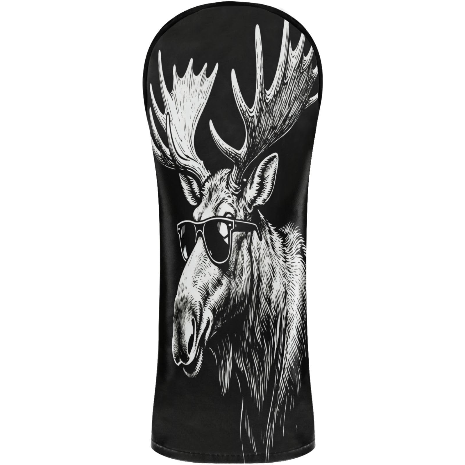 Golf Club Head Cover Headcover with Interchangeable No. Tags for Woods and Driver Fairway Hybrid Cool Moose Black