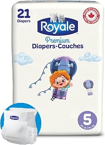 Royale Premium Diapers, Size 5 (27+ lbs), 21 Count, Disposable Baby Diapers