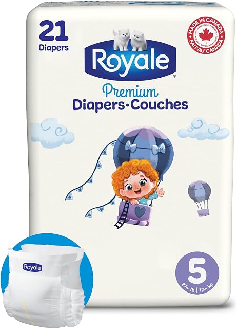 Royale Premium Diapers, Size 5 (27+ lbs), 21 Count, Disposable Baby Diapers
