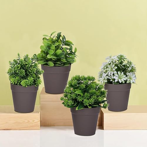 VENTO 4 Pack Fake Artificial Plants with Brown Pots, Realistic