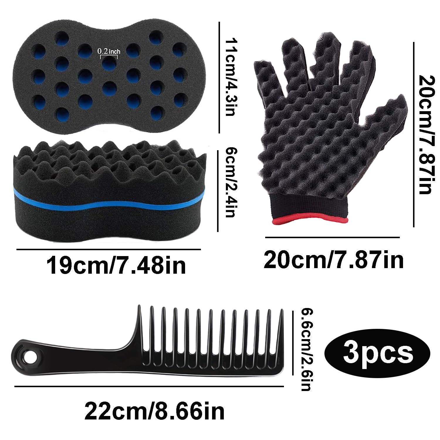 Kit 2 éponges Twist Pour Cheveux Curl Magic - Brosse à Cheveux En éponge Avec Peigne, Neuf
