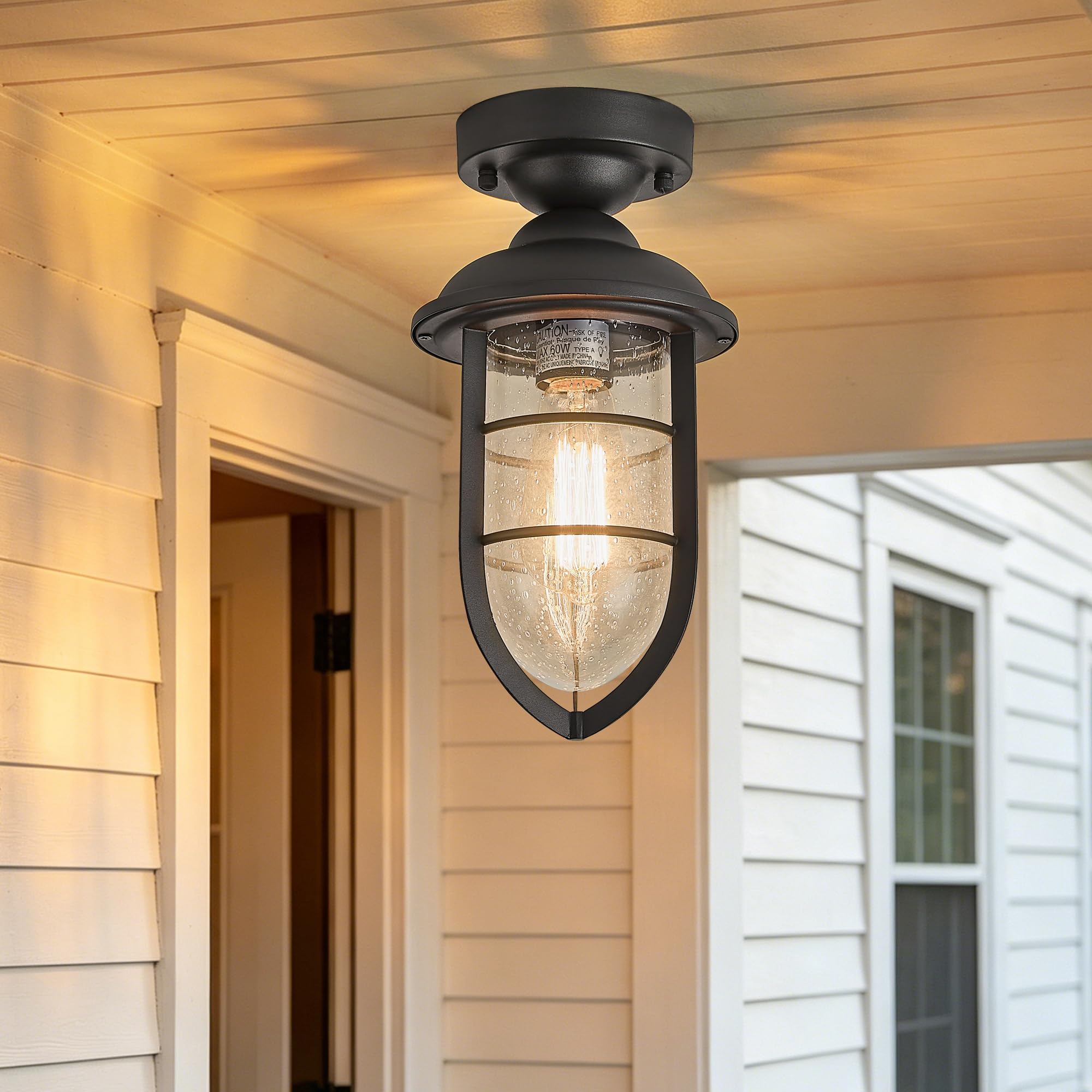Semi‑Flush Mount Ceiling Light,Seeded Glass Porch Light Fixture