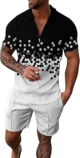 DDDHL Punjabi Terno masculino esportivo masculino estampado cor manga curta zíper camisa conjunto de shorts verão casual roupas urbanas, Preto, XXG