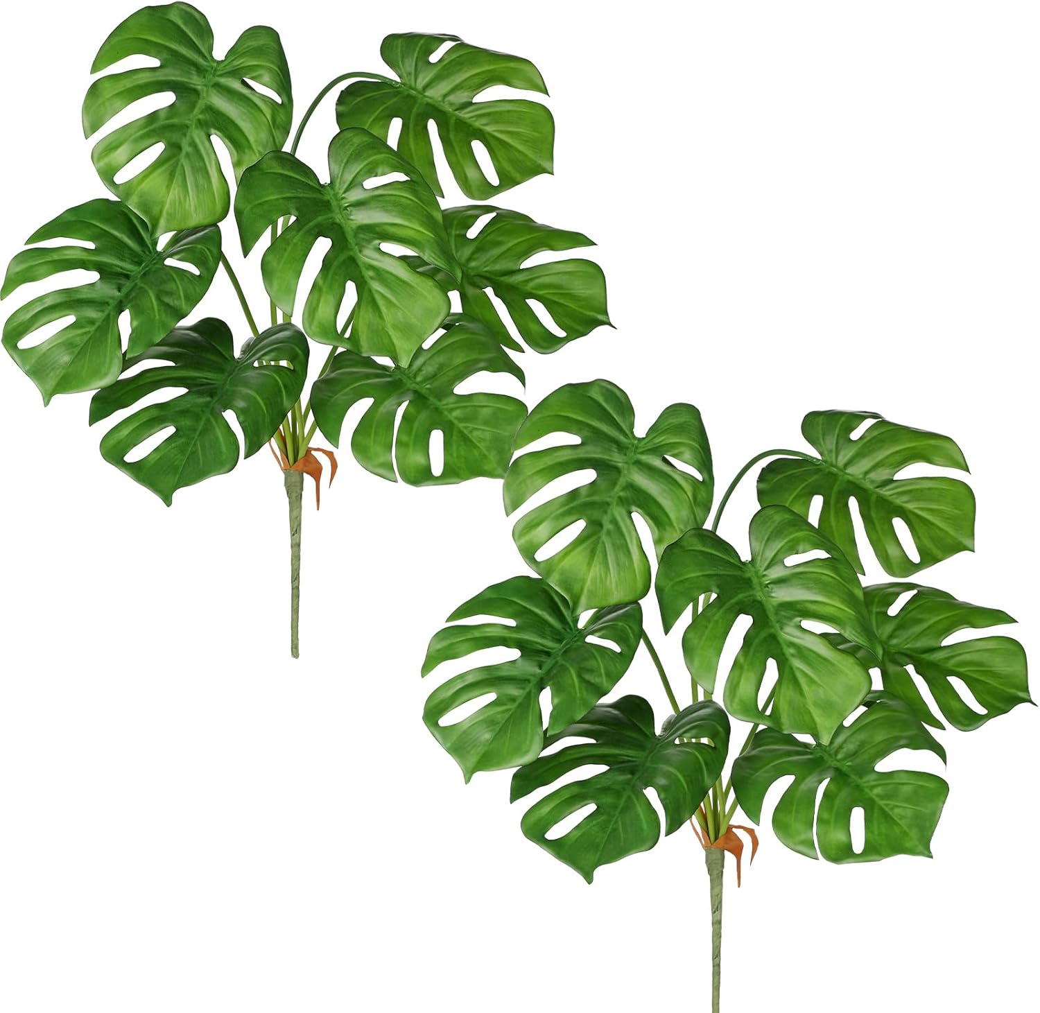Hollyone 2PCS Artificial Monstera Plants Leaves 28.7" Fake Tropical Monstera Bush Tree Leaf Large Faux Greenery Stem Shrubs for Indoor Outdoor Home Garden Arrangement Jungle Safari Wedding Party Decor