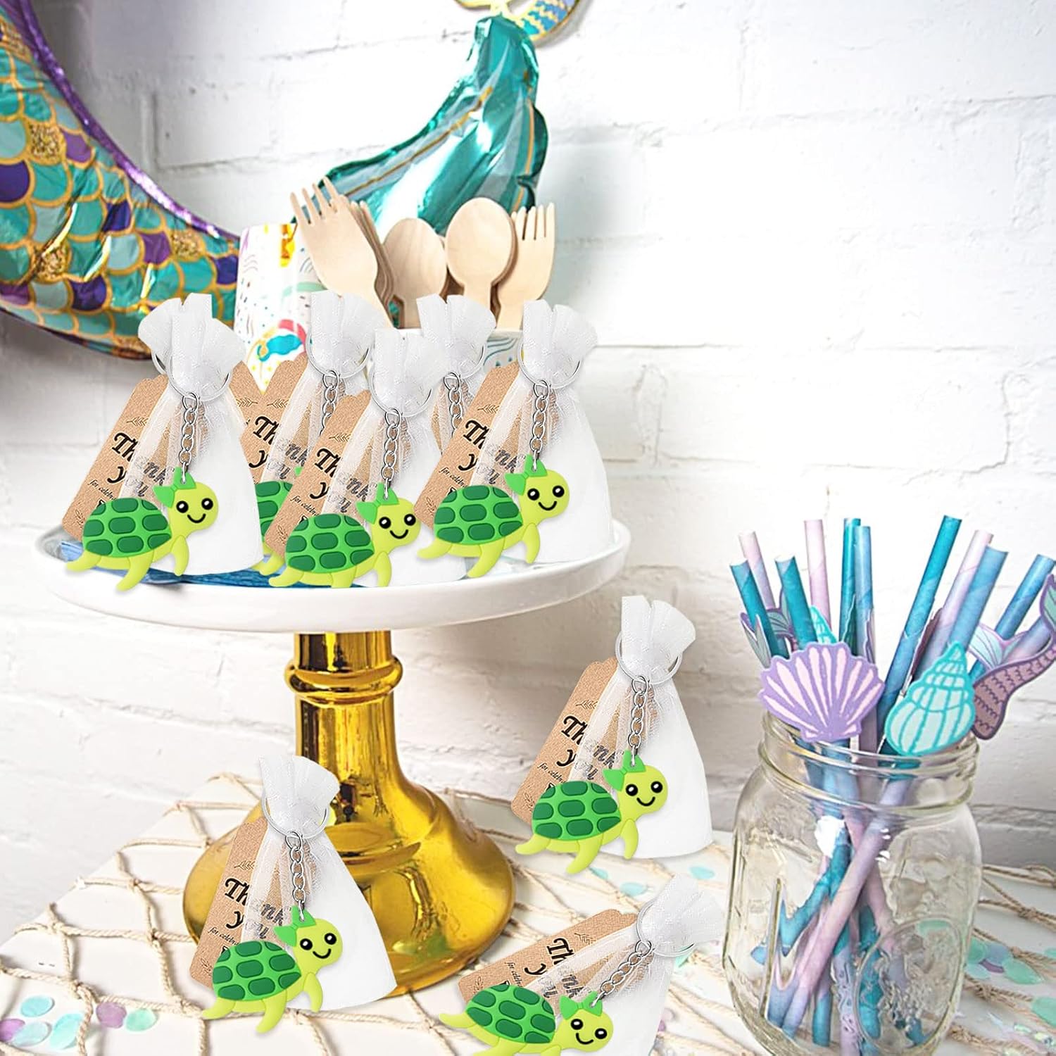 CiciBear 24 Pack Sea Turtle Keyring Party Decorations for Guests, Underwaterworld Party, Kids Birthday, Summer Party, Beach Holiday Party Supply, Animal Baby Shower, School Reward image 3