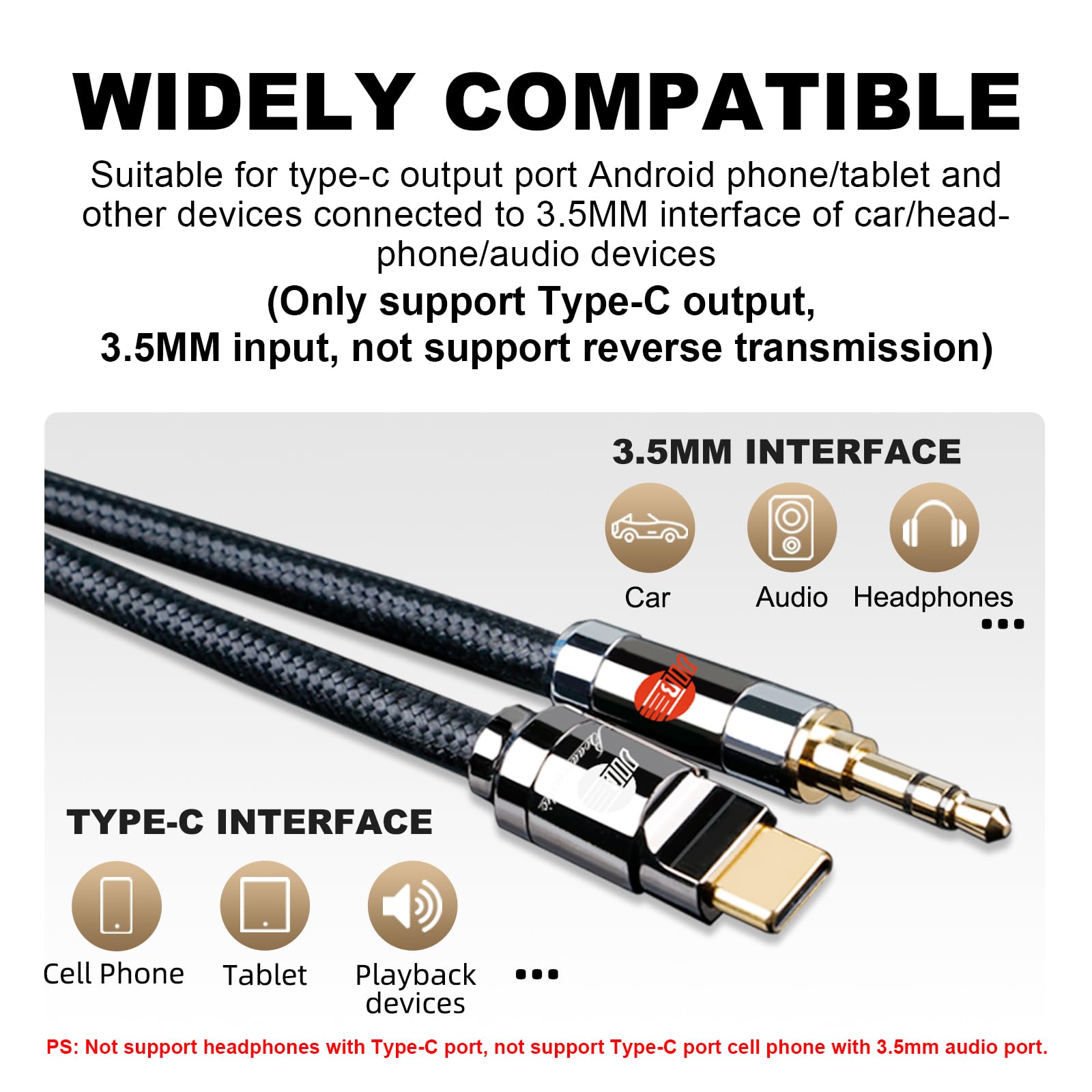 BOAACOUSTIC JIB Cavo USB C a 3.5mm jack Cable Adattatore Aux USB C to 3.5mm Audio Cavo Cuffia Stereo Auto Compatibile con iPhone 16 Pro Max/15 Pro Max Plus, Huawei P40/P30, Pixel 2M