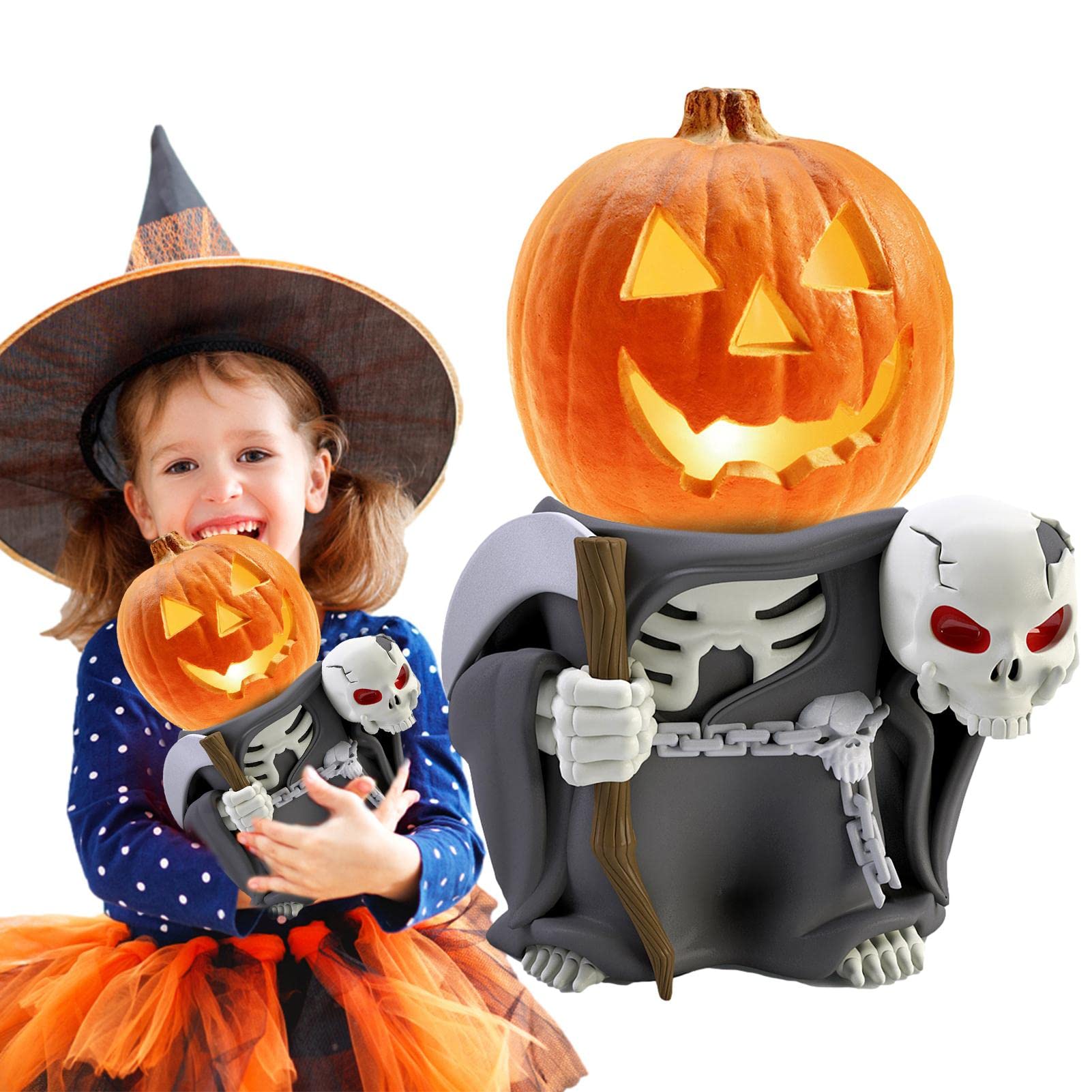 Czarujące dekoracje ogrodowe z bajki na Halloween z figurkami małych dyniowych rycerzy i ozdobami LED na choinkę