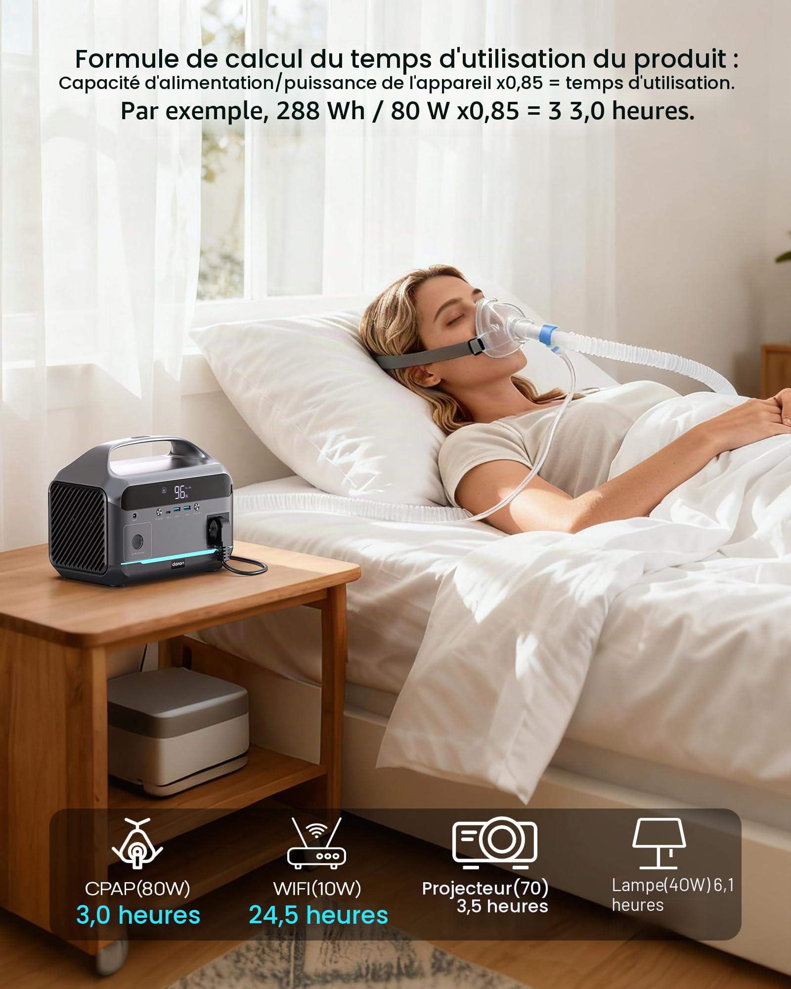 Station d'alimentation portable 350 W, batterie LiFePO4 288 Wh, générateur solaire avec 1 prises CA de 350 W (pointe de 700 W), charge rapide en 2,2 heures, stockage d'énergie mobile pour le camping