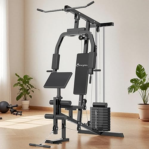 Miniatura 9 de Soozier Sistema multifuncional de gimnasio en casa, estación de entrenamiento con pila de peso de 99 libras, para ejercicio de cuerpo completo
