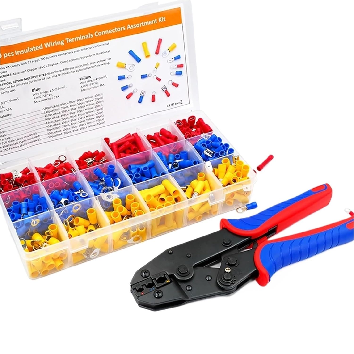 Wire Splice Connectors 700PCS Assortment Crimping Insulated Brass Butt Snap Plug Spade Fork Ring Male//Female Wire Connector Terminals Kit for All Gauge Wire Electrical Repair＆Installation