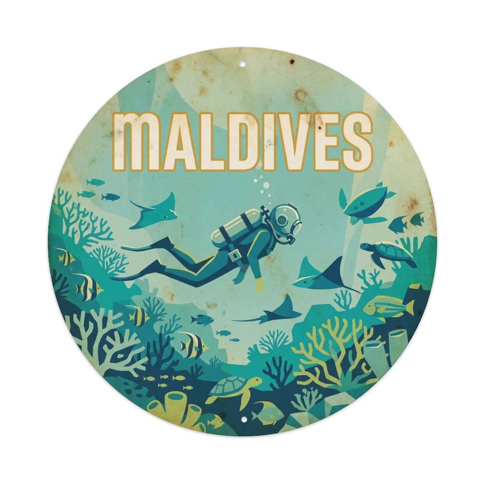 Odgynaw 8X8inch(20X20cm) Maldives Diving Ocean Wildlife Tropical Heritage Metal Tin Sign