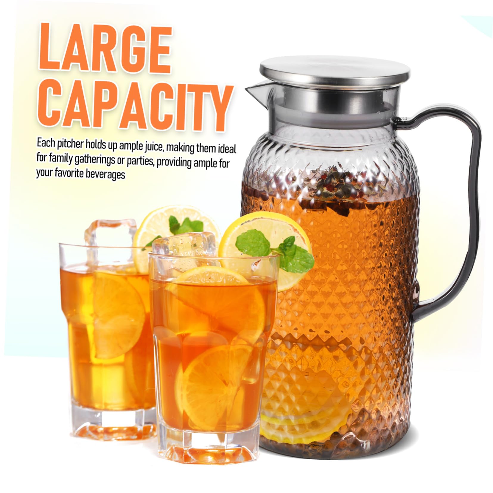 Cabilock Confezione Da 2 Caraffe Per Succhi in Acrilico - Brocca Di Capacità Con Coperchio Per Acqua Per Frigorifero Design Elegante Per Casa E Feste