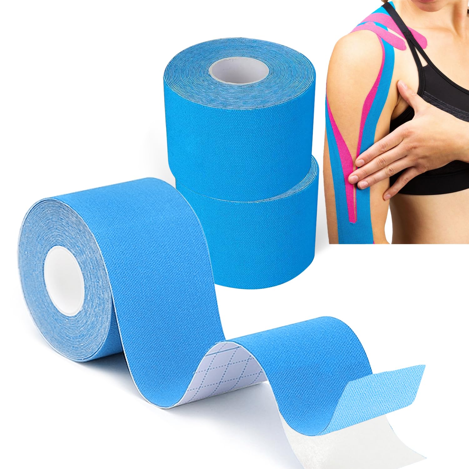 Grunda Kinesiotapes - 3 Kinesiologie Tape Rollen (5cm x 5m) Kinesiotape - Profi Physio Tape und Sporttape - wasserfeste & Hautfreundliche Sport Tapes für Muskelunterstützung, Knieschmerzen