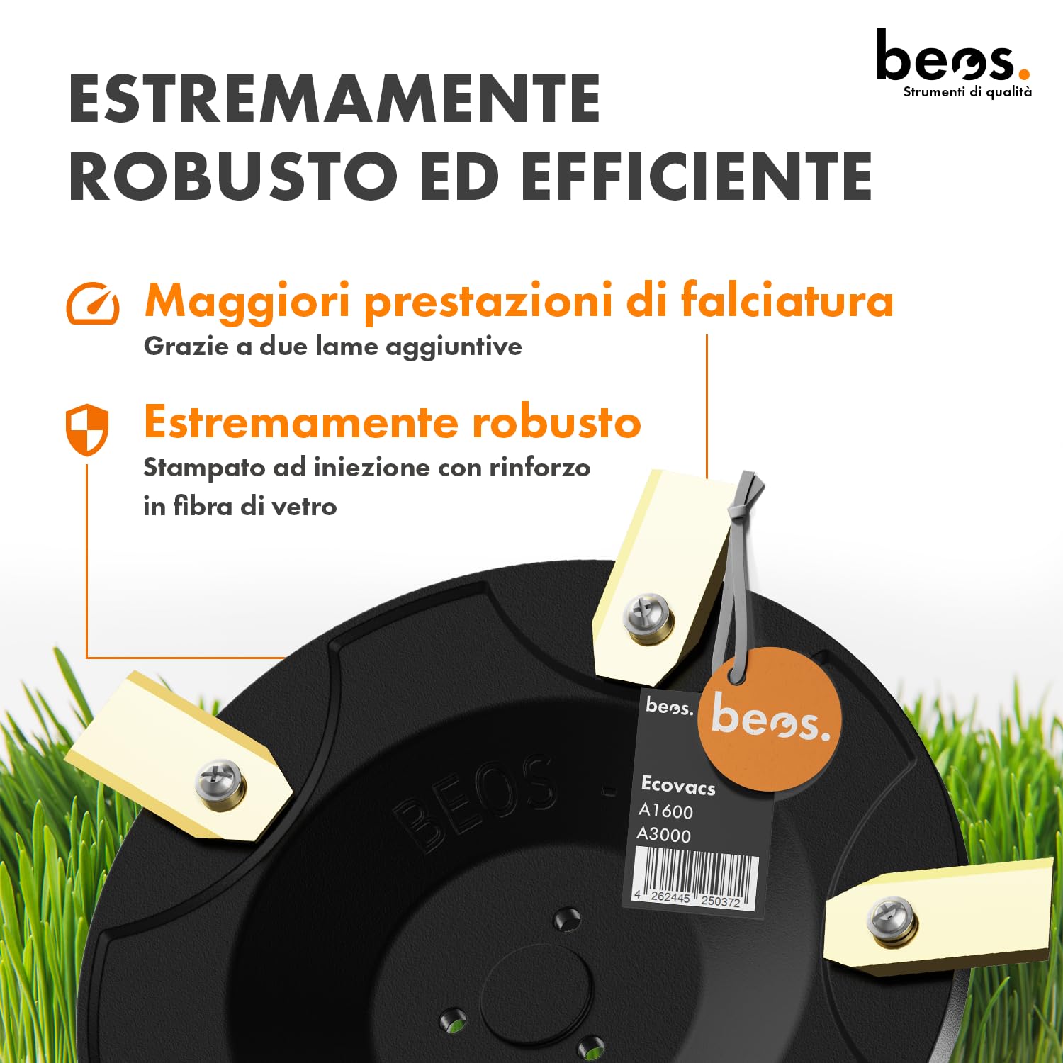 BEOS Premium Robot tondeuse Tuning – 2x disques de coupe pour 6x lames - Pour Ecovacs GOAT A1600 & A3000 - Disques de coupe renforcés de fibre de verre - Ø 140 mm
