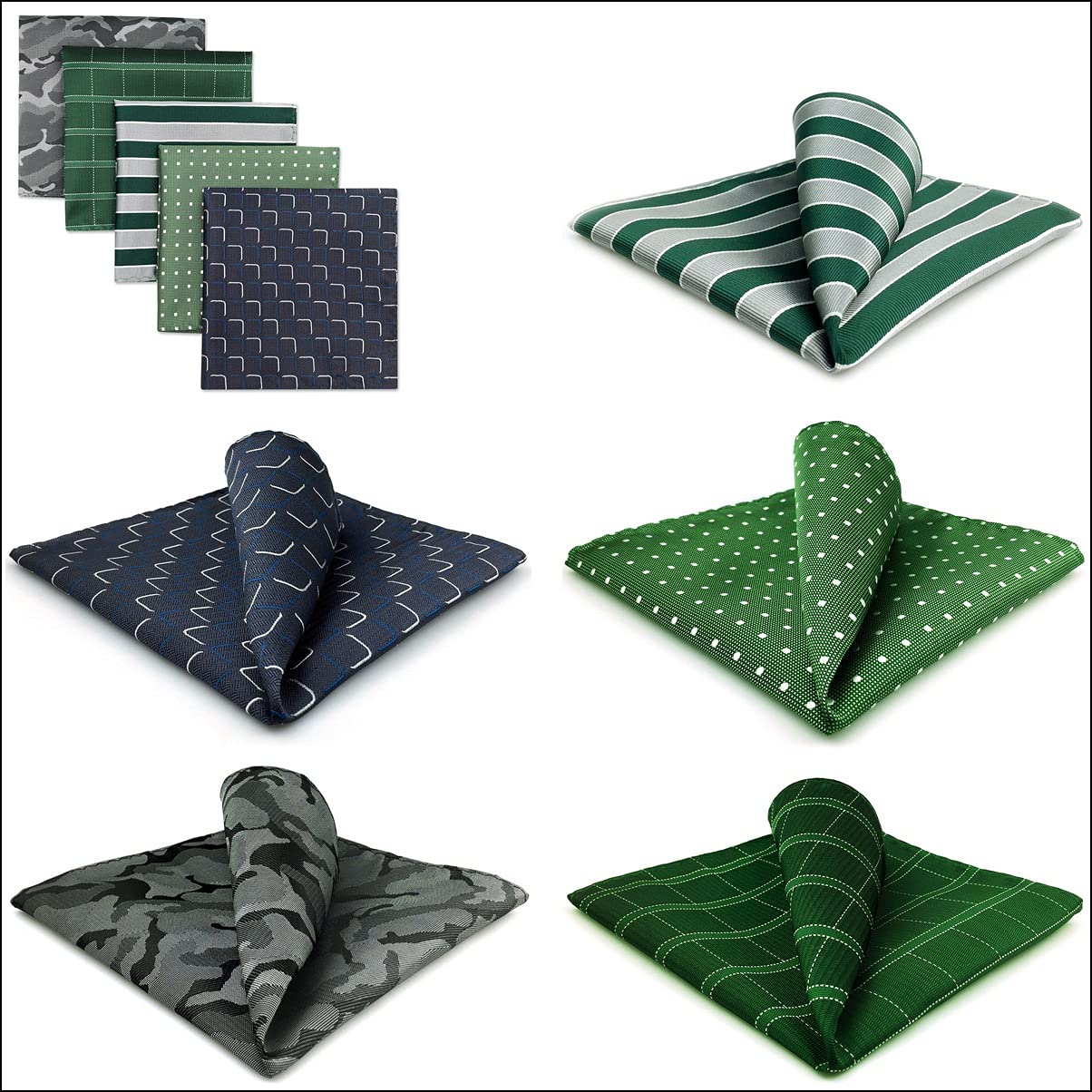 5-teiliges Set bunt sortierter Einstecktücher für Herren aus Seide, klassisches Taschentuch-Set, Geschenk, bunt (Farbe: 3er-Pack, Größe: 32 x 32 cm) (Argento 32 x 32 cm)