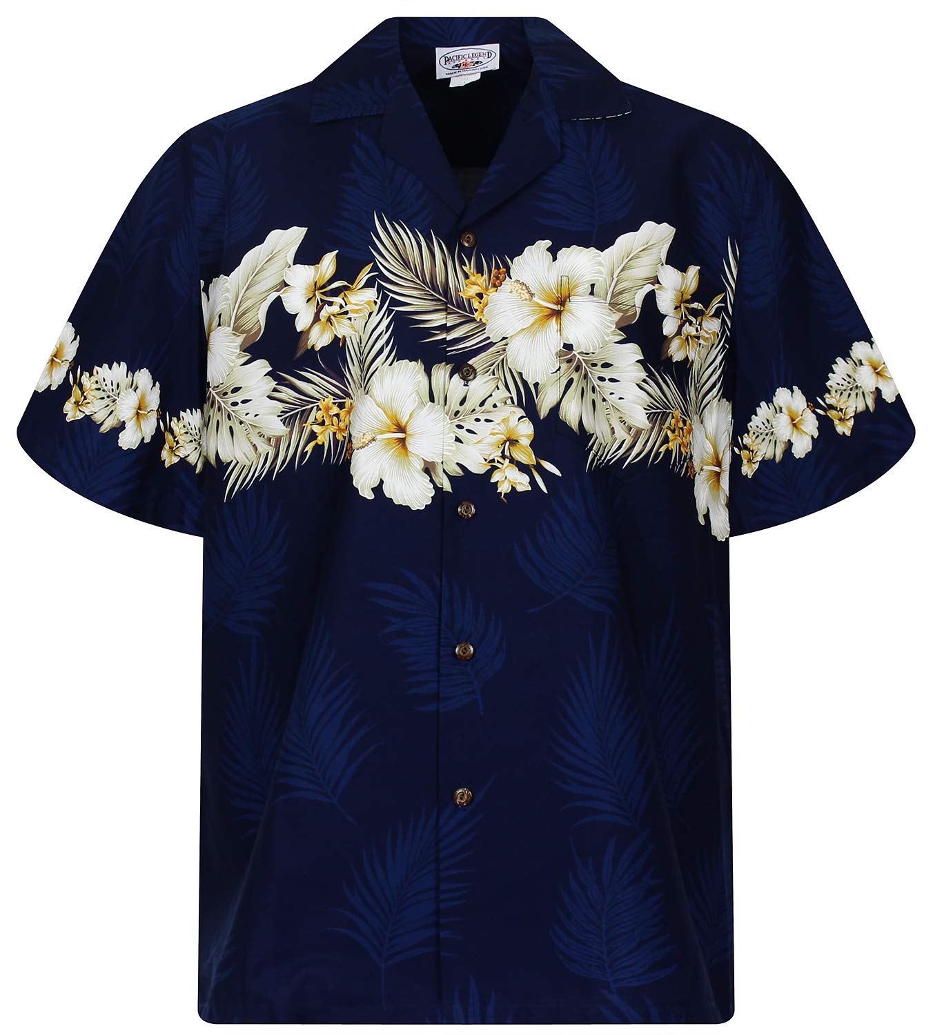 Pacific Legend Originale Camicia-Hawaiana Uomo Manica-Corta Elegante Floreale Stampa-Petto Tradizionale Unisex