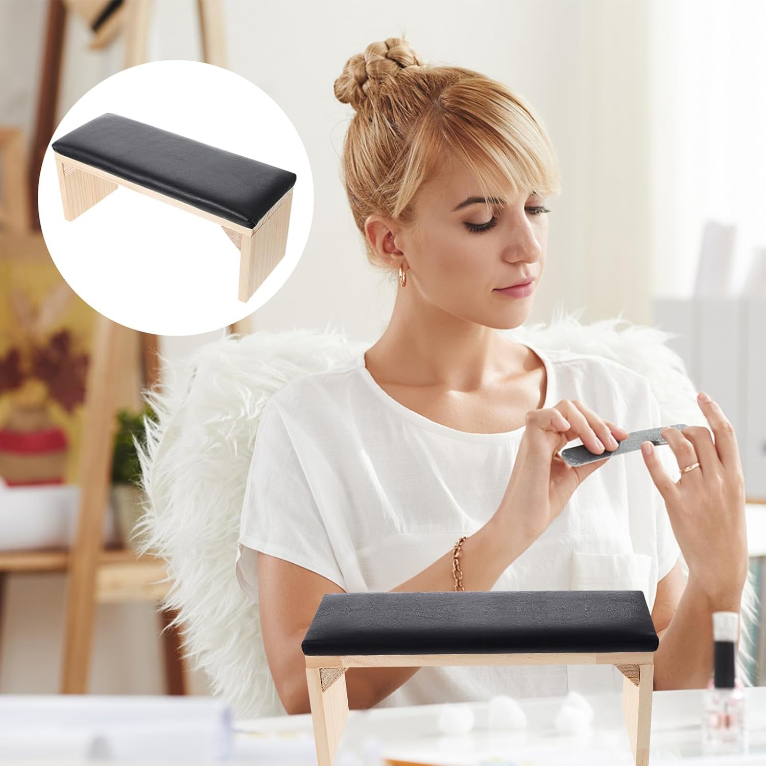 Manicure Hand Pillow Wooden Hand Rest Nail Art Bracket Pillow Black Natural Wood Manicure Tools for Nail Technicians