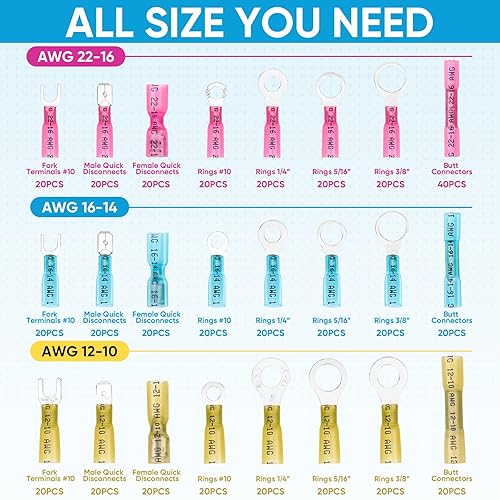 Miniatura 11 de TICONN 460 conectores de alambre termorretráctiles, kit de terminales eléctricos marinos automotrices impermeables, surtido de conectores