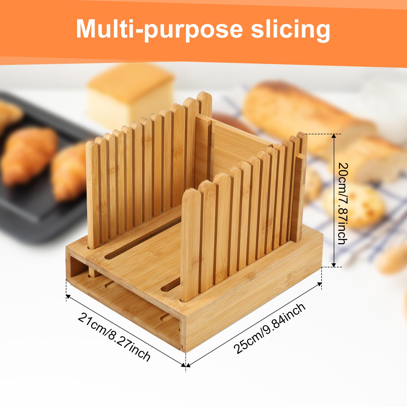Bamboo Bread Slicer for Homemade Bread, Bread Slicer with Crumb Tray, Adjustable Width Bread Slicer, Foldable and Compact Cutting Guide, Manual Bread Slicer for Homemade Bread, Bagels, Cakes,Sandwich
