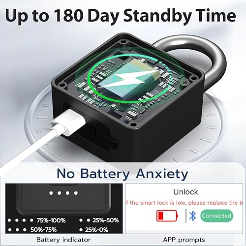 Miniatura 3 de Cerradura de combinación para casillero con huellas dactilares, bloqueo de huellas dactilares con código control de aplicación Bluetooth, bloqueo