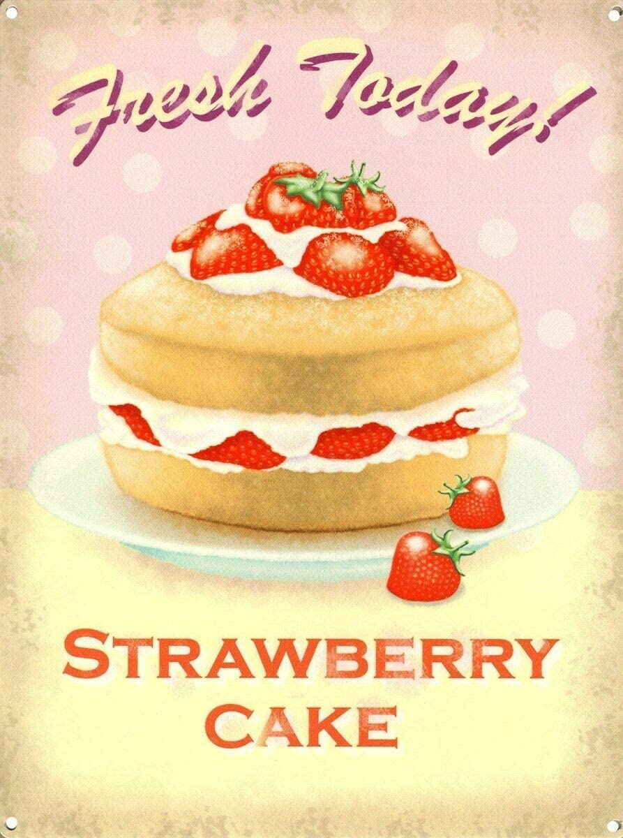 rayprint Fresh Today Strawberry Cake Metal Signs Bakery Cake Shop Wall Hanging Sign Pastry Chef Collection Tin Plaque Home Kitchen Room Aluminum Sign Decor Art 12x16inches