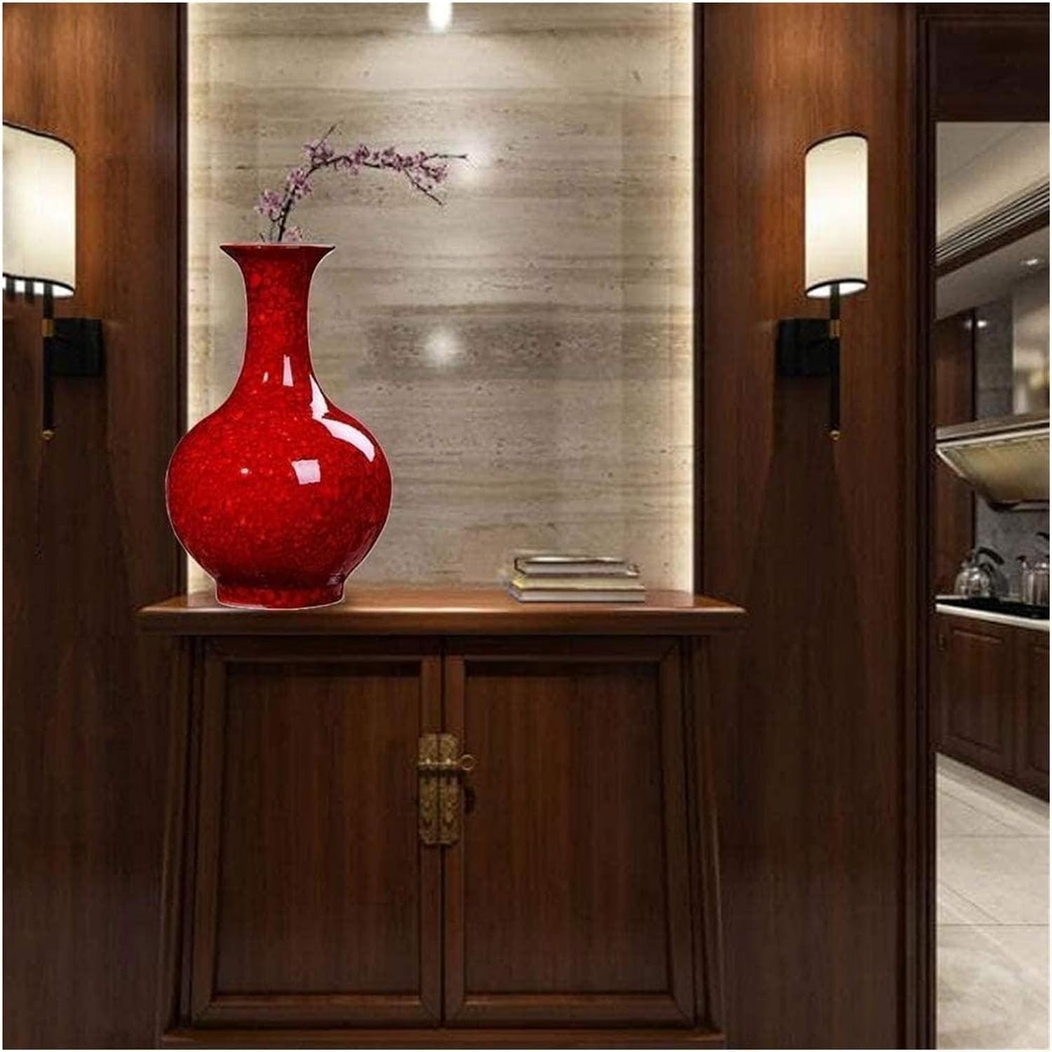 Vasen Keramik, handgefertigt, mit roter Wasserperlenglasur, Büro- und Wohnaccessoires (38 x 24 cm)