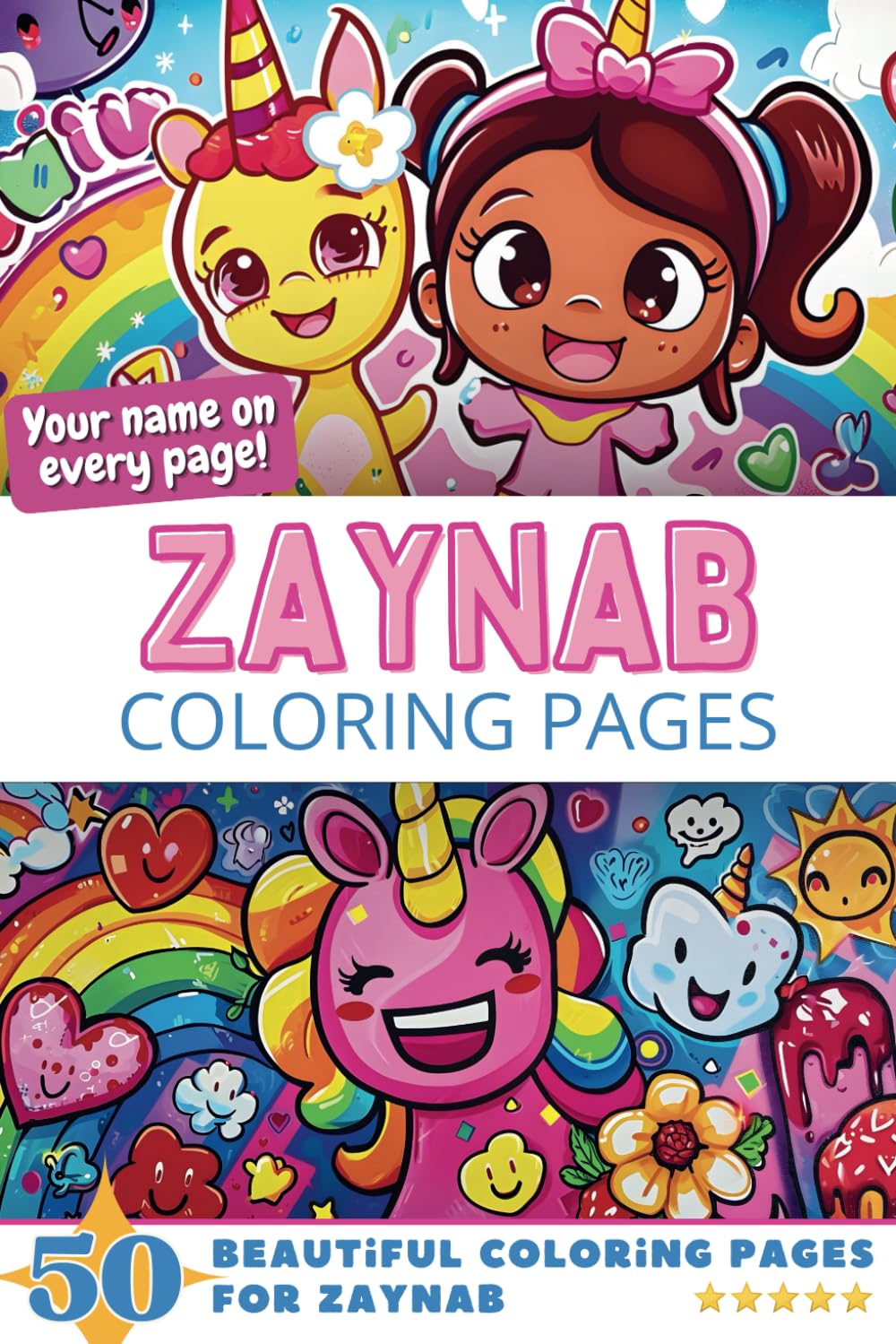 Zaynab Coloring Pages: Wow-Effect! Your name on every page - Zaynab coloring book - 6x9" - 50x Zaynab coloring page - Fantastic Gift