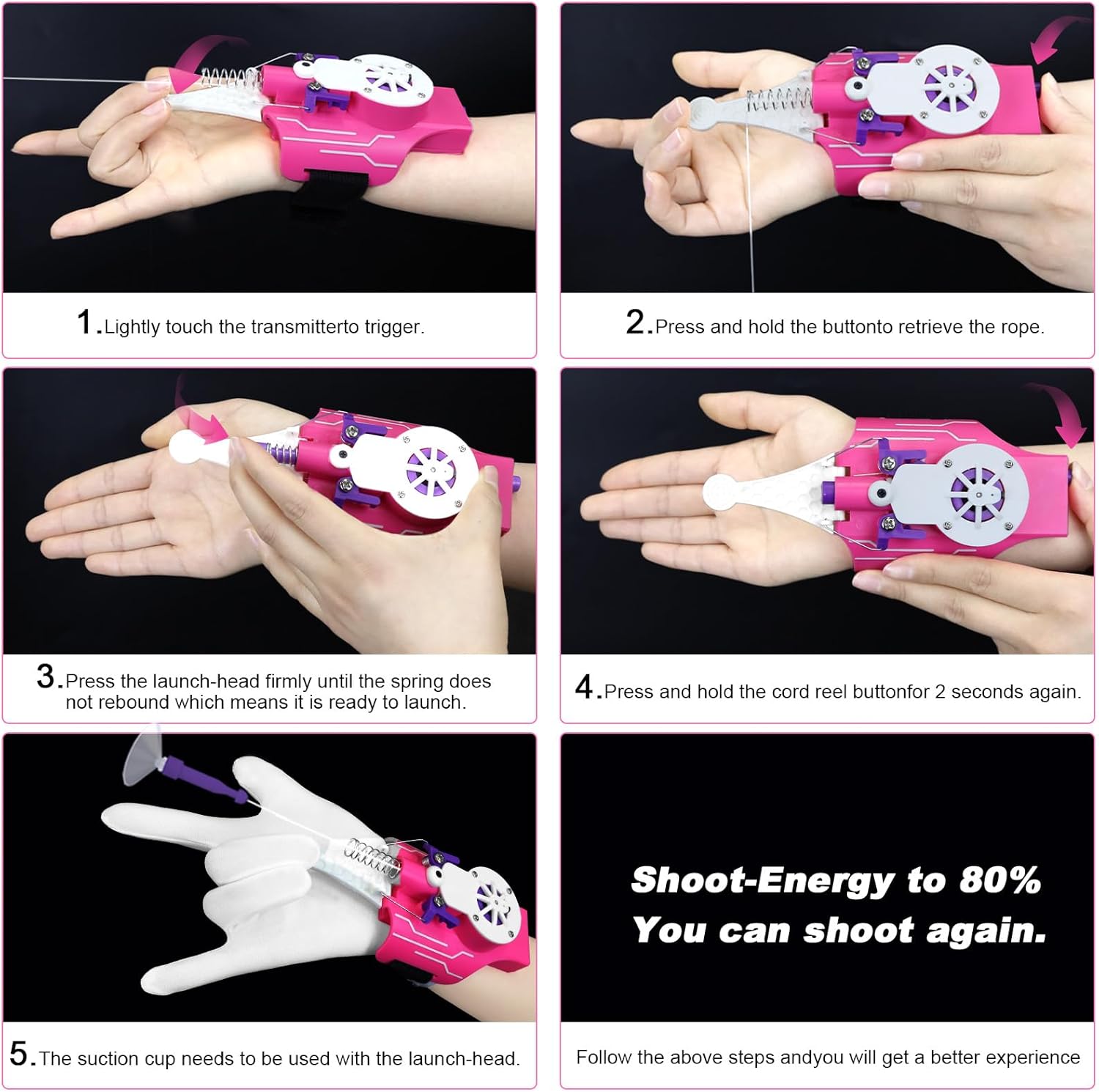 Spider Web Shooters, Web Launcher with Gloves, Realistic Web-Slinging Action Safe and Fun Superhero Toy for Men and Kids - Pink