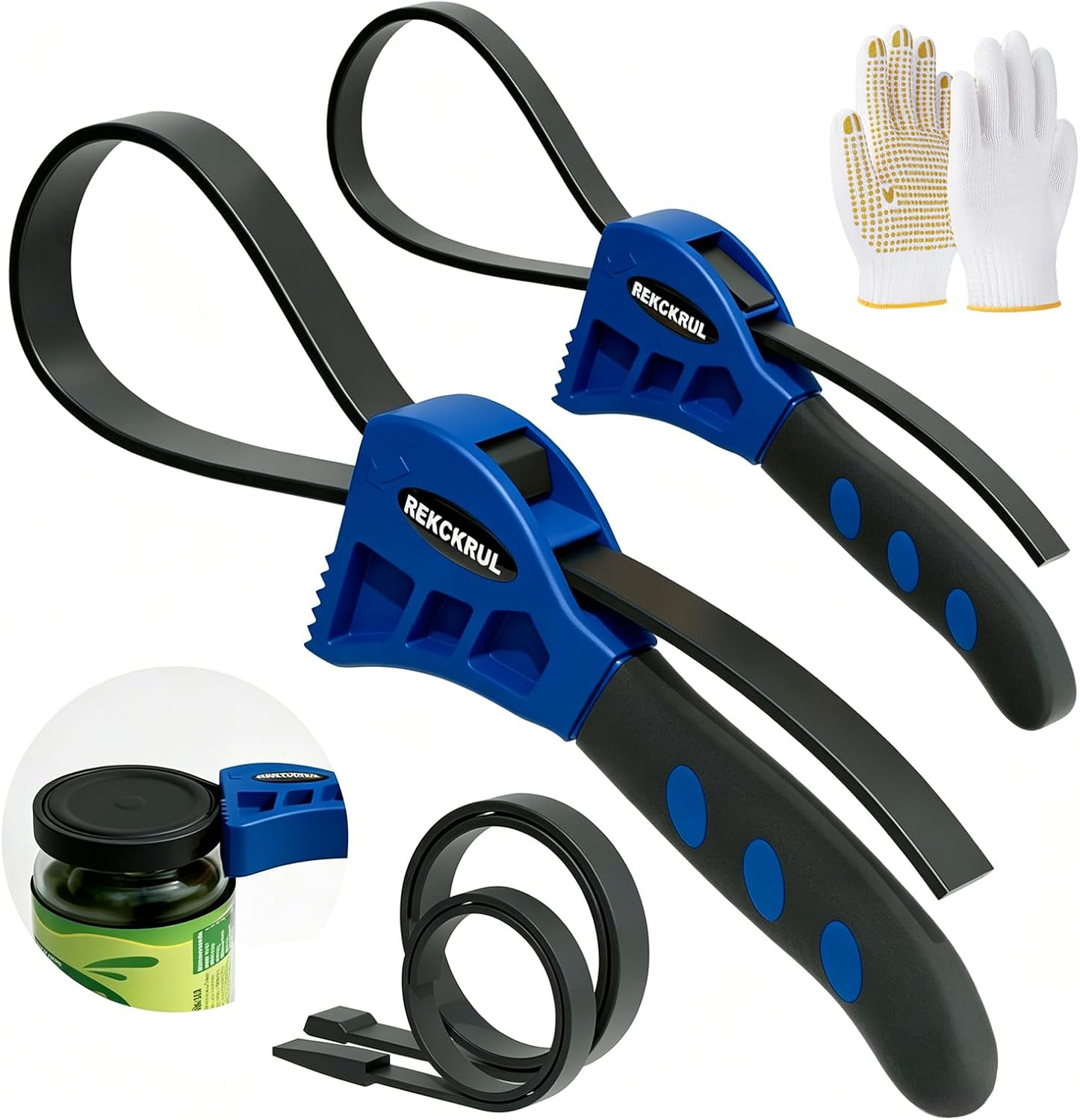 2 PCS Heavy-Duty Strap Wrench Set Upgrade – 4" to 6" Diameter Adjustable Oil Filter Wrench, Reinforced Rubber - Jar Opener, Plumbing Tool for Shower Heads, Water Filters, Pipes （Blue）