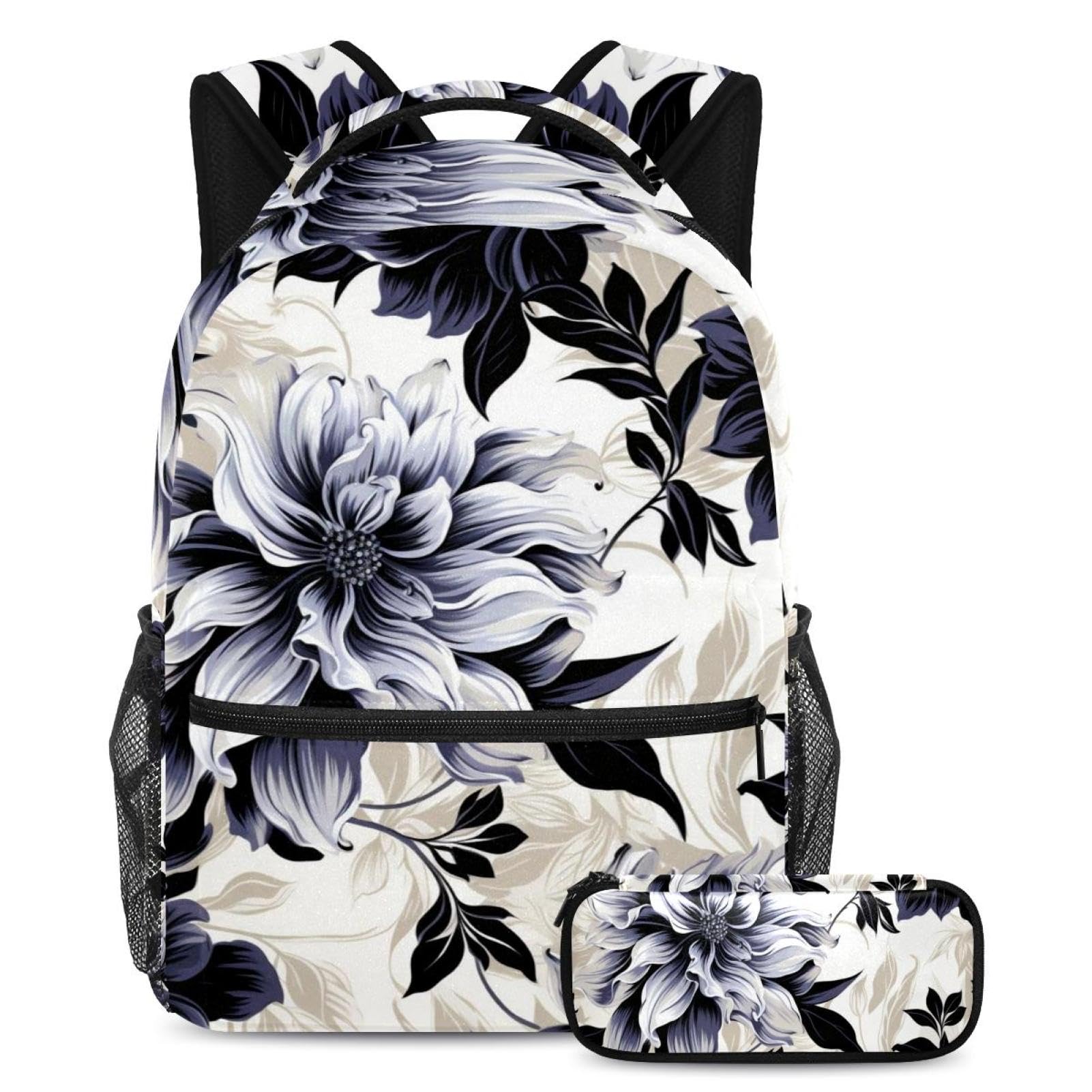 Sac à dos avec trousse fleurs multicolore 40cm pour étudiants