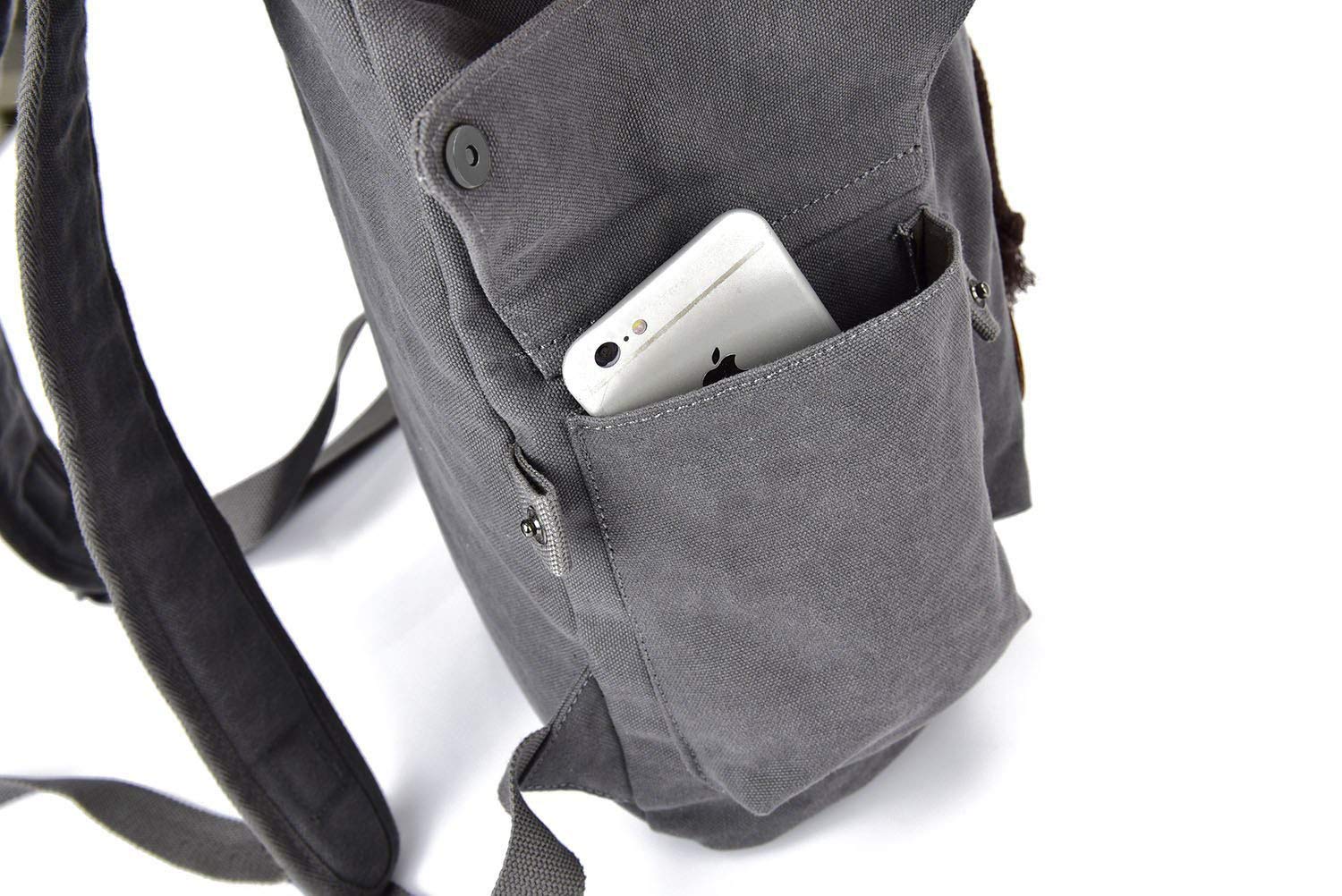 RERI Canvas Leinwand Rucksack Vintage für Outdoor Camping Außflug Sports Universität Rucksack Wanderrucksack Schultasche Schulrucksack Herren Damen Mädchen Jungen Teenager Rucksäcke (Grau)
