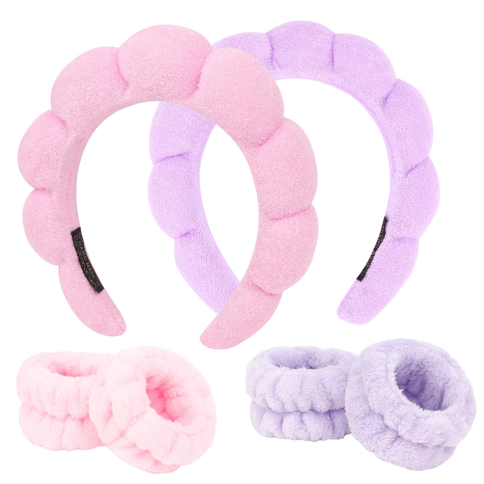 ACO-UINT 6Pcs Spa Set, Terry Cloth Headbands & Wrist Washbands for Face Washing