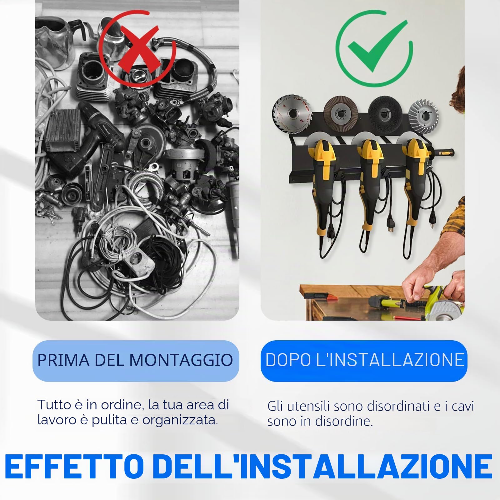 TWSOUL Supporto per smerigliatrice angolare, supporto da parete 2 in 1 con gancio per filo e supporto per disco smerigliatrice angolare, supporto per lucidatrice, metallo, versatile